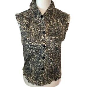 English Rose animal print snap front cotton vest with beaded collar size M/L